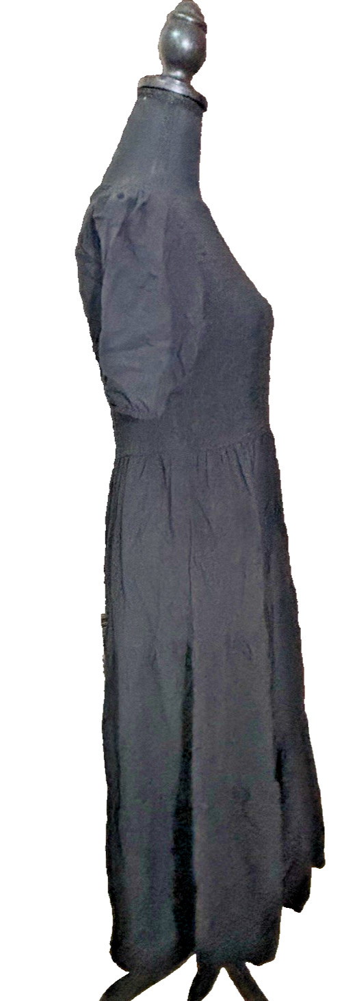 Black Smocked Flutter Sleeve Tiered Maxi Dress Large Rayon Boho Cottagecore