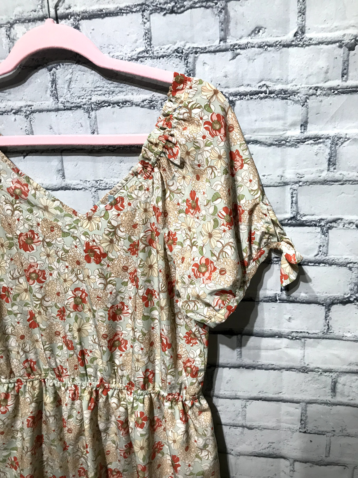 Downest, Women M, Beige Floral Short Sleeve Non-Stretch Cottagecore Dress