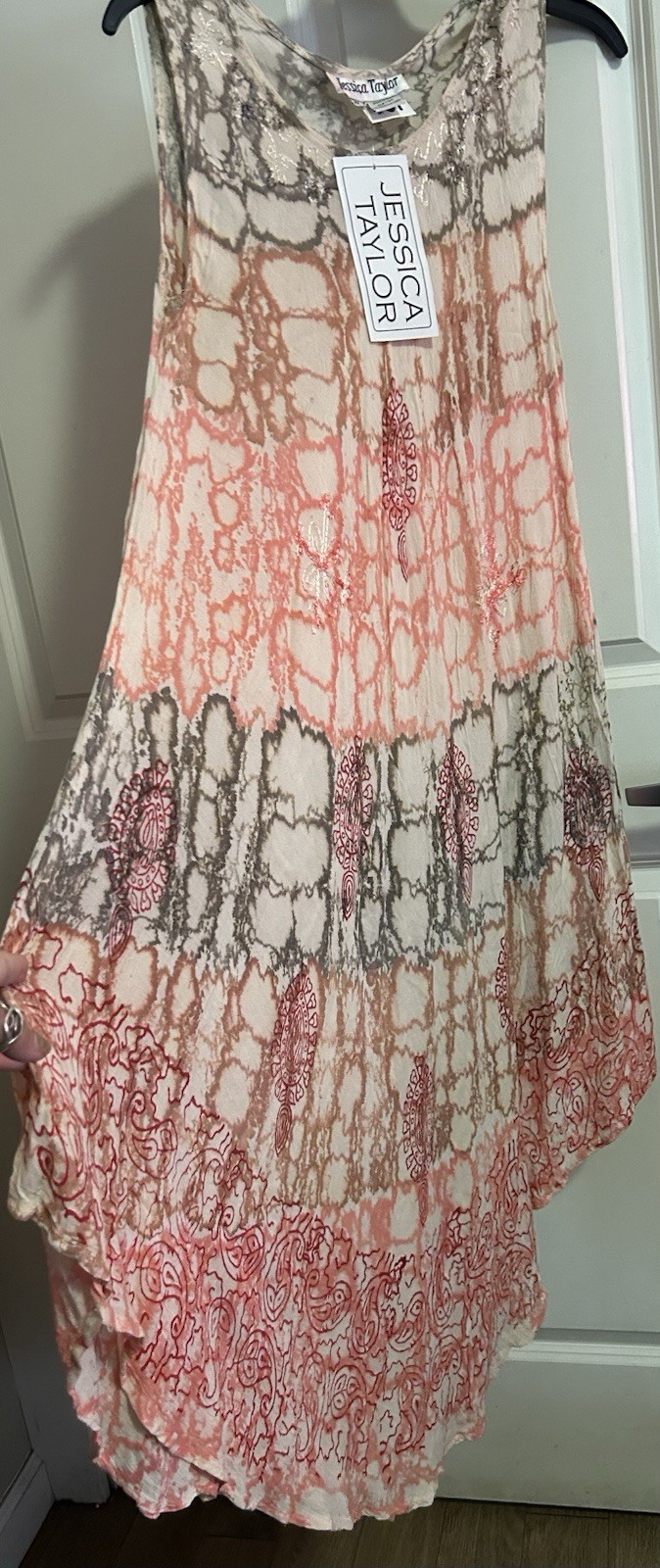 Jessica Taylor Pink Gray White Tie Dye Hi-Low Maxi Dress Sleeveless XL