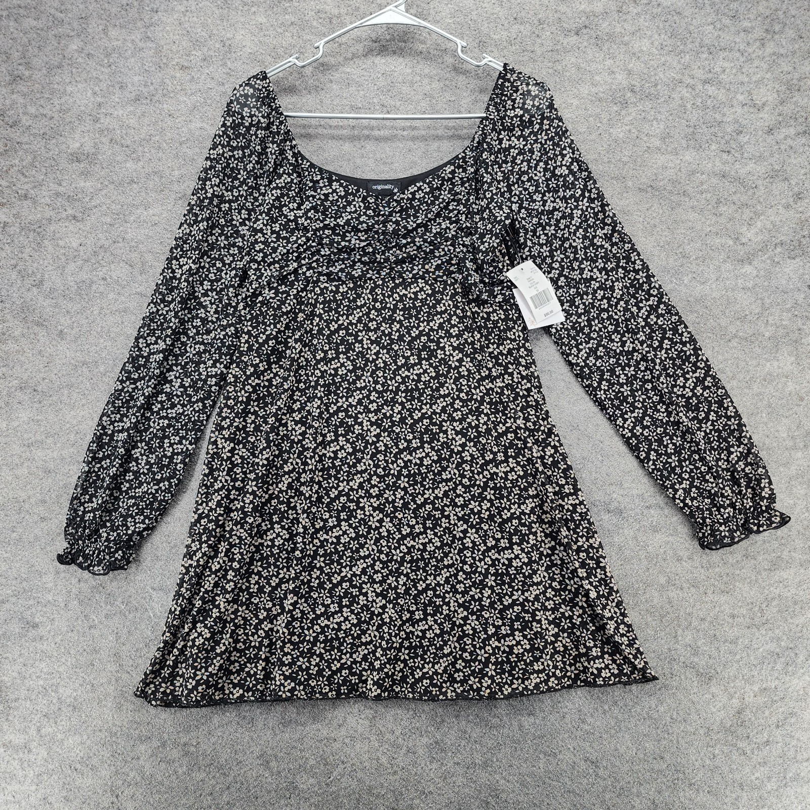 Originality Dress Womens Medium Long Sleeve Black Floral A Line