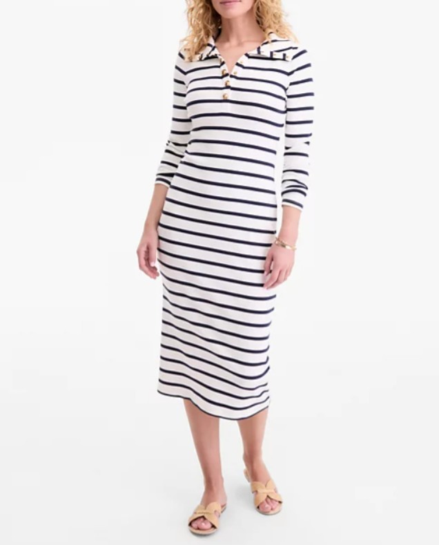 On 34th Women’s Striped Sailor Knit Midi Dress Ivory Blue Combo Size M