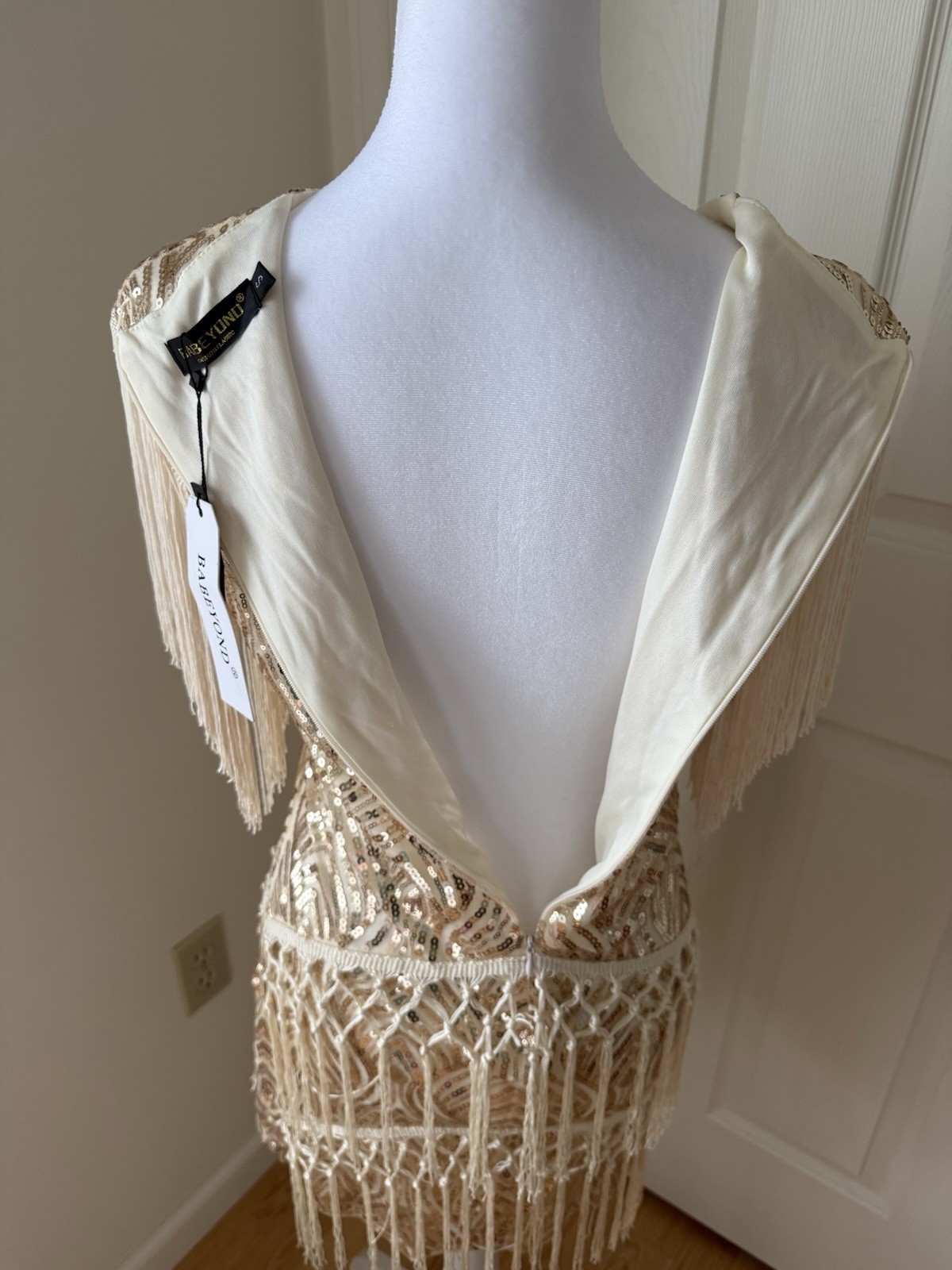 BABEYOND Gold Sequin Fringe Dress Western Boho Festival Gatsby NWT Small