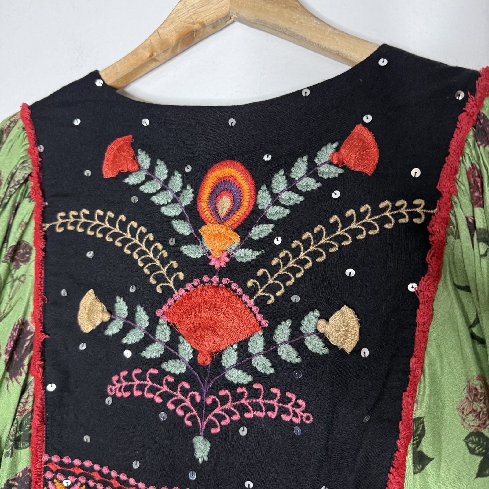 Verb By Pallavi Singhee Basil Embroidered Maxi Dress Tassels Floral Womens XS