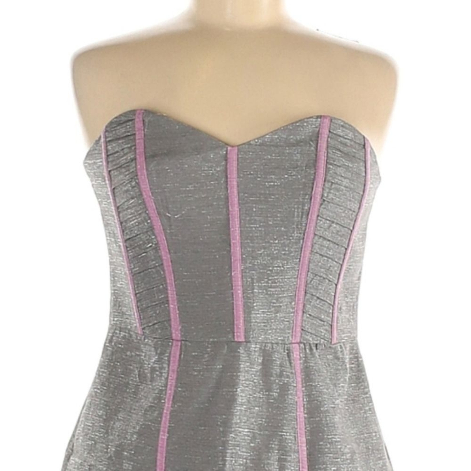 Isabel Lu Strapless Silk Cocktail Dress M Gray Silver Pink Sweetheart Neck Fairy