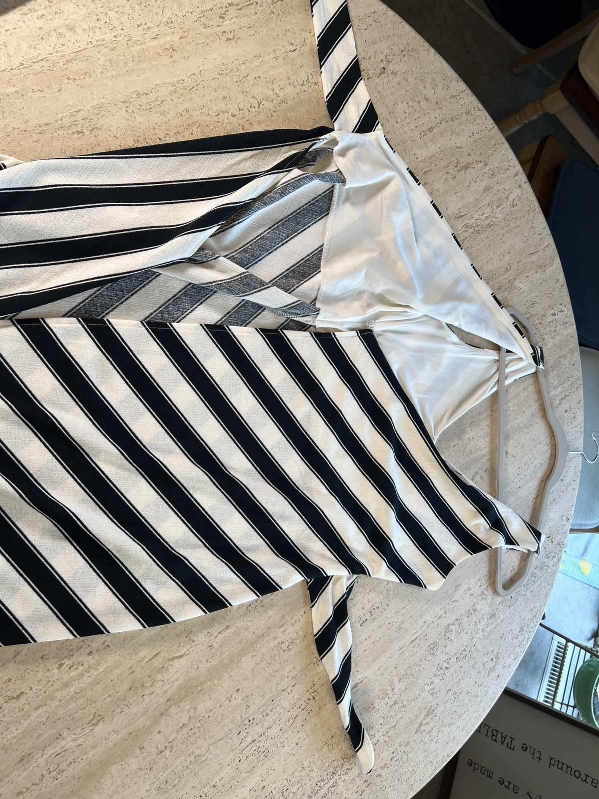 H&M Black & Cream Striped Sleeveless Wrap Midi Dress Size Small