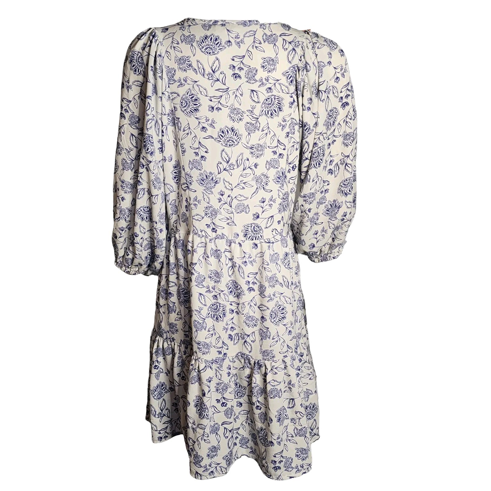 Studio B Dress Womens Size M Medium Off White Blue Floral Pullover 3/4 Sleeve