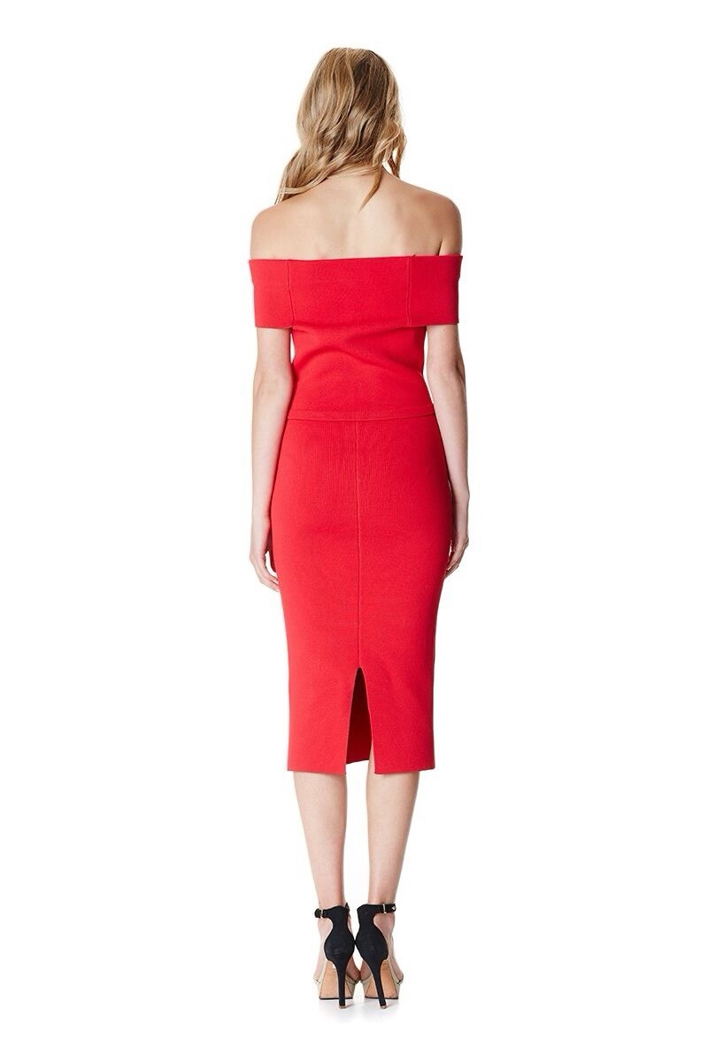 Scanlan Theodore Crepe Knit Cold Shoulder Milano Dress Red VGC Size XS