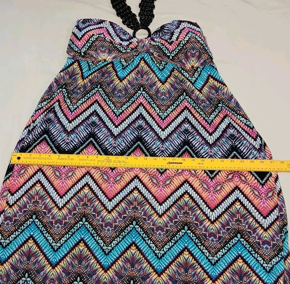 Just Love 2X Beaded Halter Maxi Dress Chevron Zigzag Stretch ResortWear Cruise