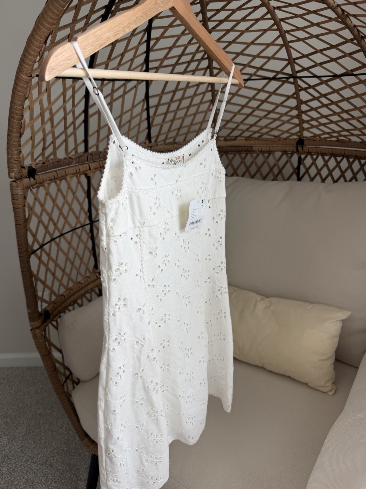 Intimately Free People White Eyelet Mini Dress Floral Embroidery Cotton Small