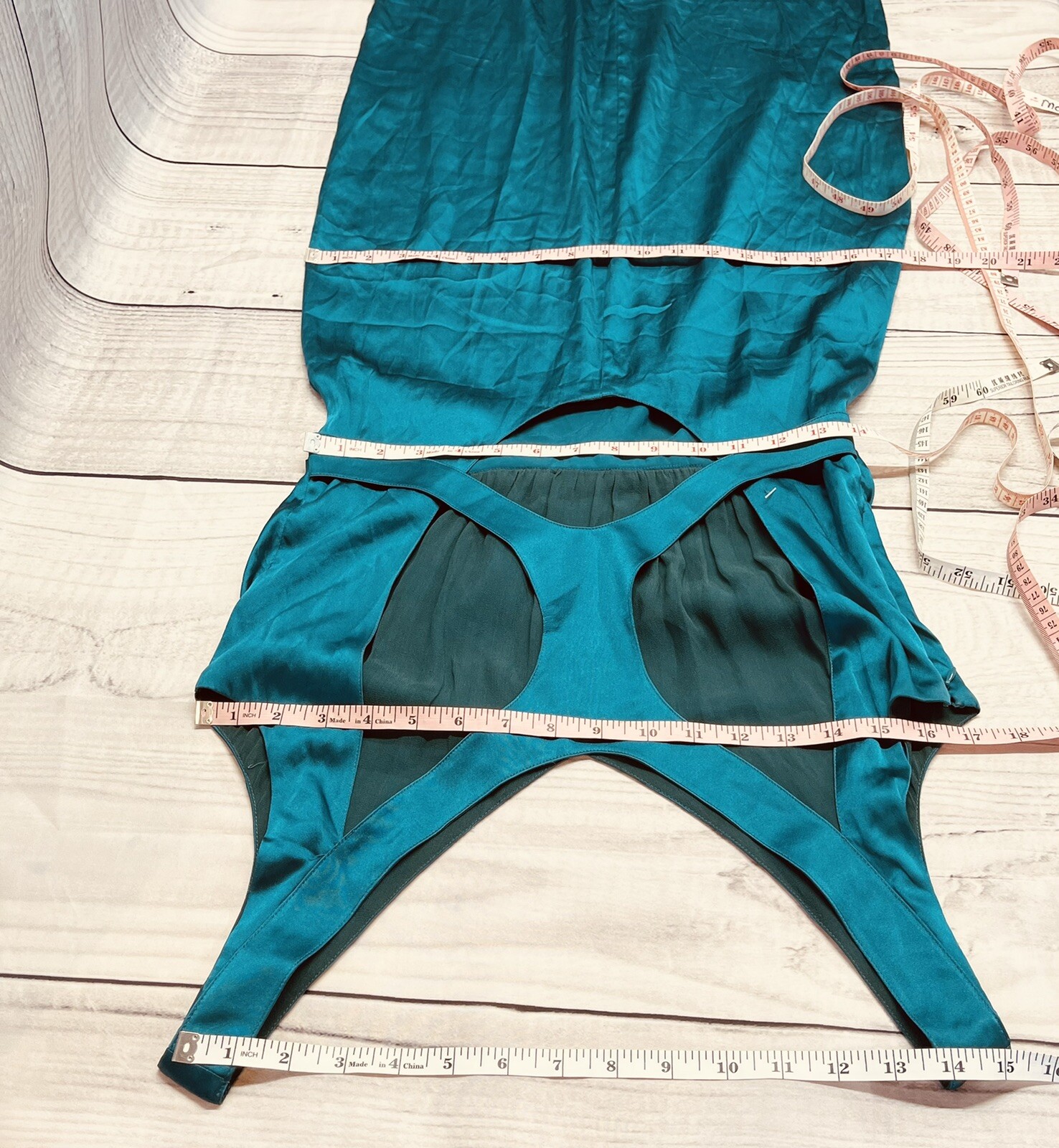 NEW BARRON DUQUETTE Medium 35” Bust Teal Silk Satin Long Dress *AS IS See Pics
