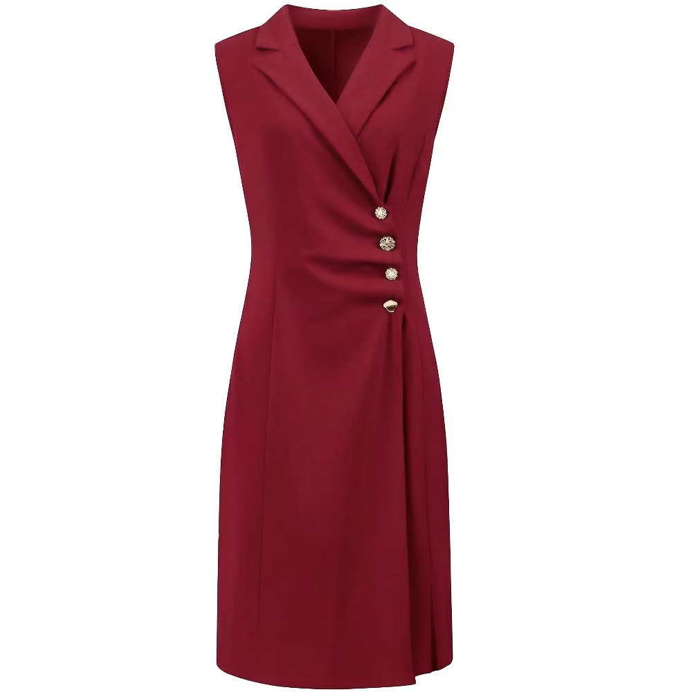 INSPIRE CHIC Women Notch Lapel Neck Sleeveless Slit Front Ruched Wrap Pencil