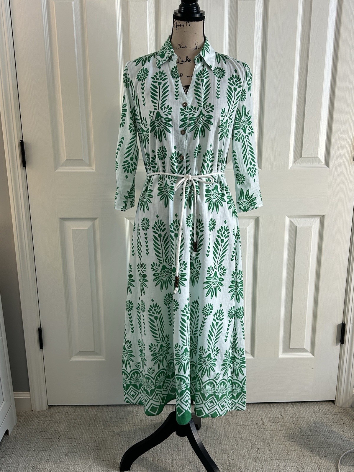 Mile Gabrielle Green Floral Print Button-Front Midi Shirt Dress small.
