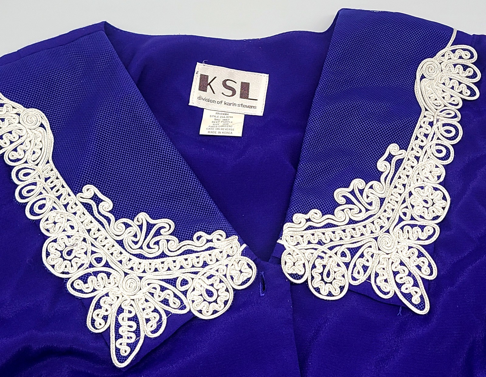 KSL Karin Stevens Purple Midi Dress 16W Lace Collar Pearl Buttons Cottagecore