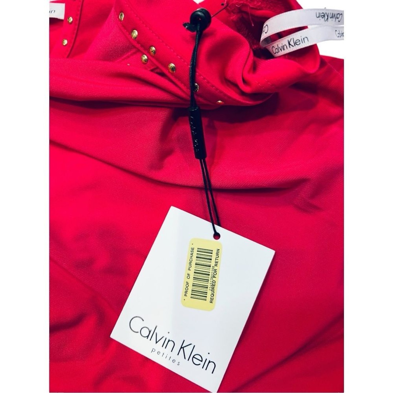 Calvin Klein Red Short-Sleeve Shift Dress with Stud Trim
