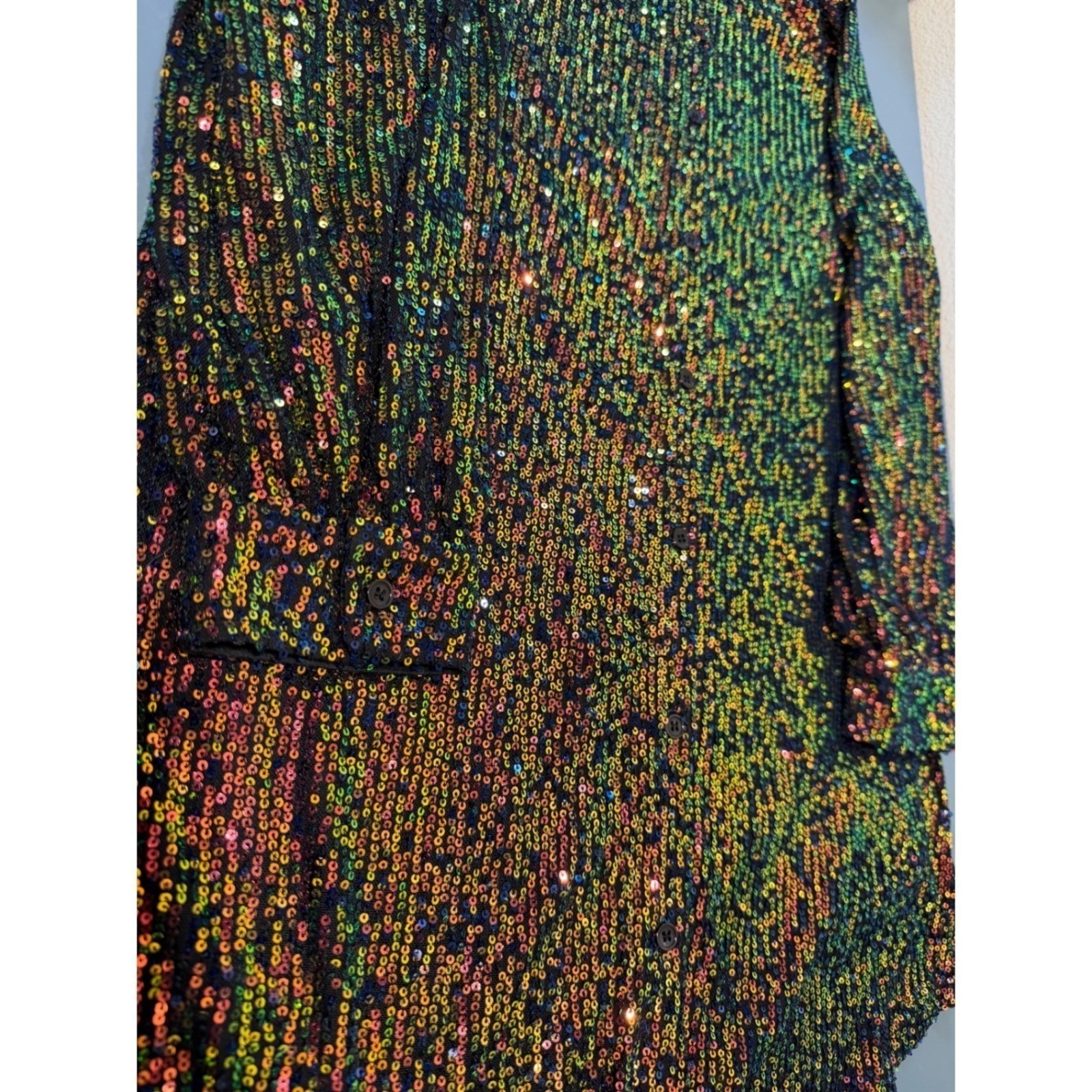 Jodifl Womens Iridescent Sequin Button Down Shirt Dress Multi-Color Small New