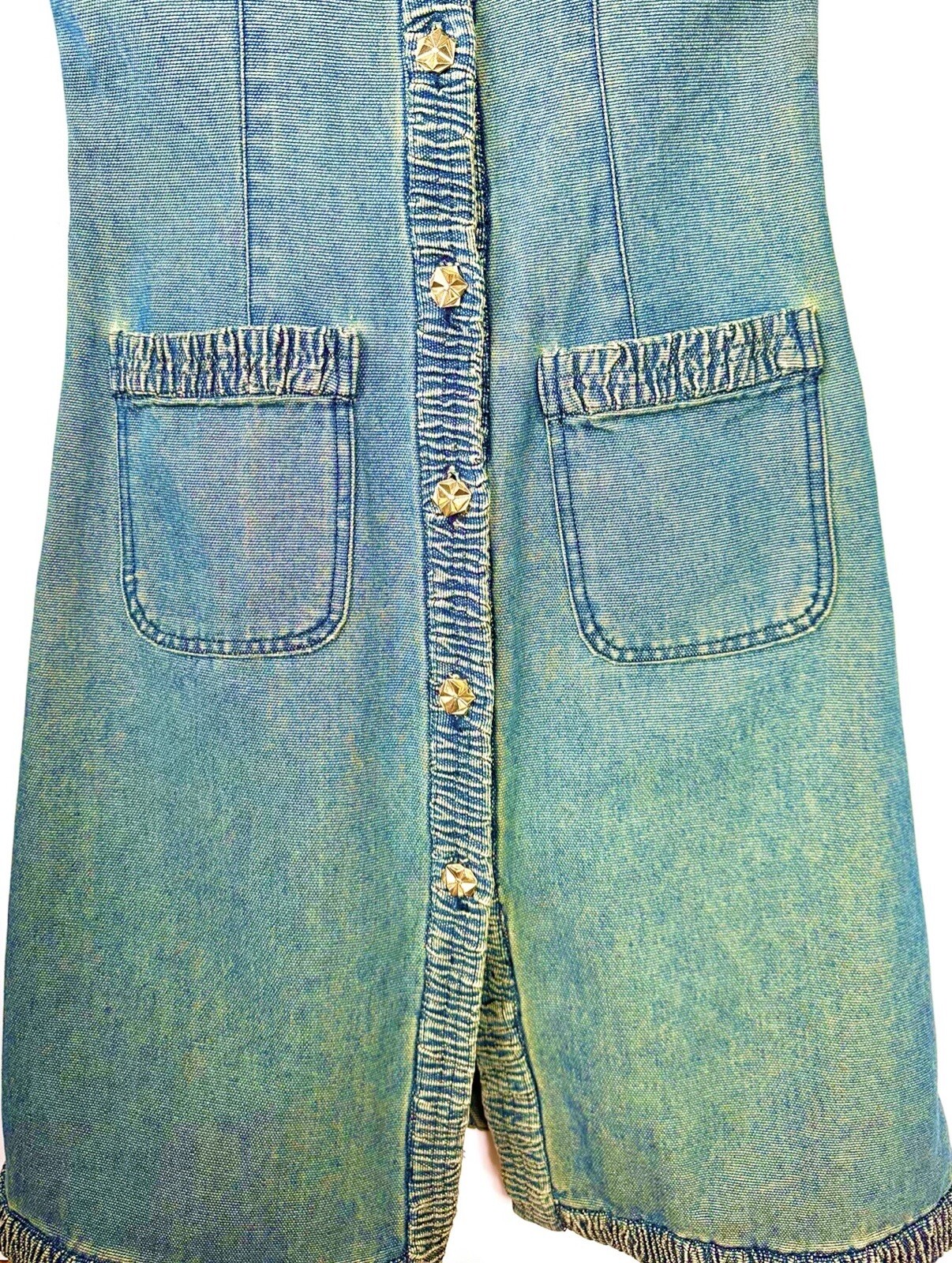 Chanel Vintage 2001 Barbie Blue Denim Midi Dress 36 38 4 6 Vtg Logo Button S M