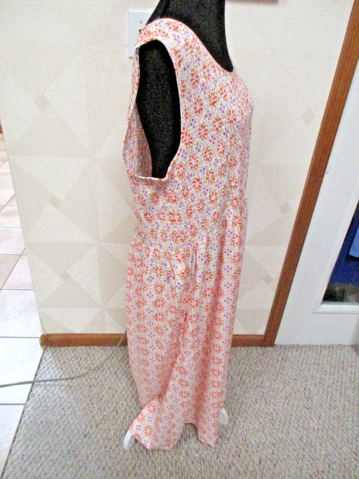 CROFT&BARROW-WHITE/MULTI-MEDALLIO-SMOCK-SLEEVELESS-POCKET-MAXI DRESS-SIZE-2X-NWT