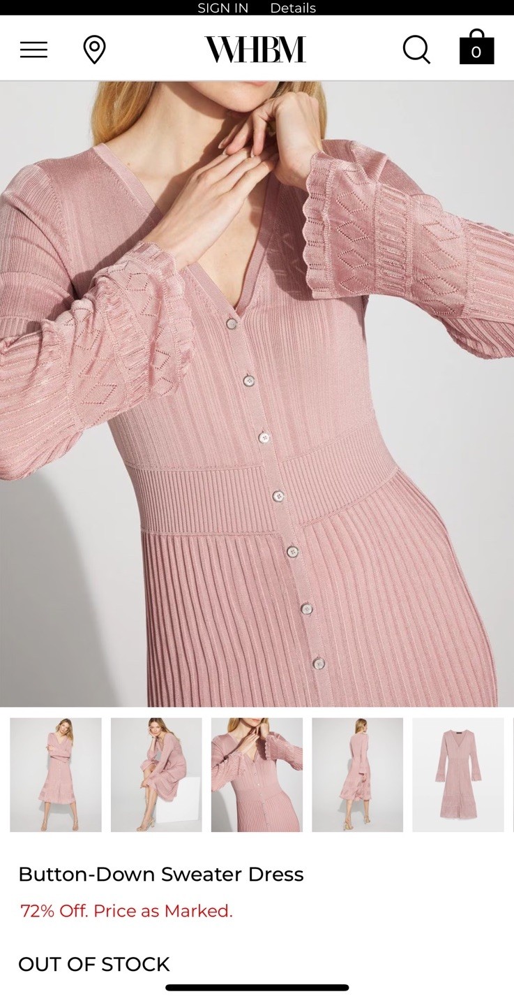 NWT WHBM Sz SP 4,6,8 Button Front Sweater Dress Scalloped Hem Orig Price $180