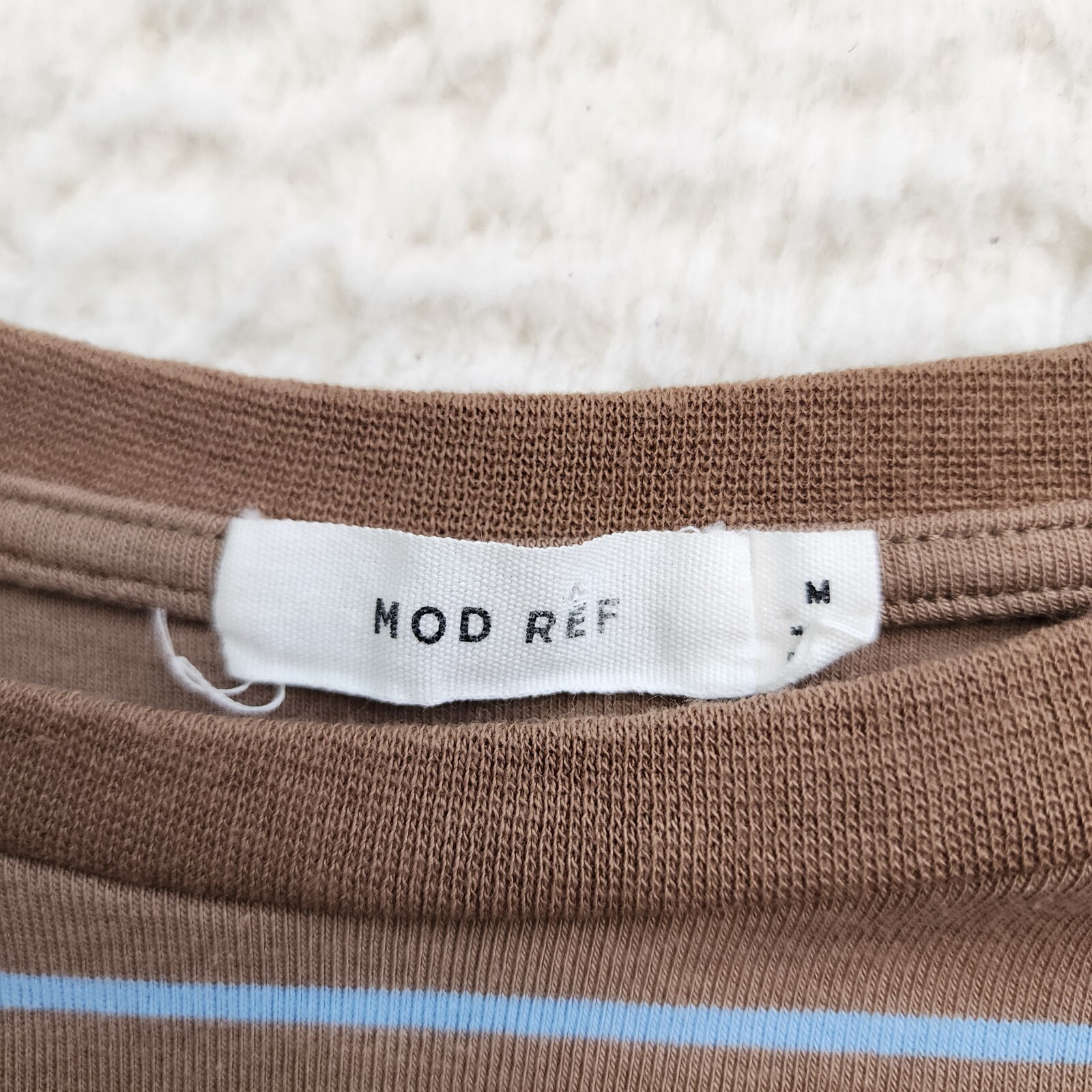 Mod Ref Maxi Cotton tshirt Dress M Brown blue Stripes 1/2 Slv Casual Minimalist