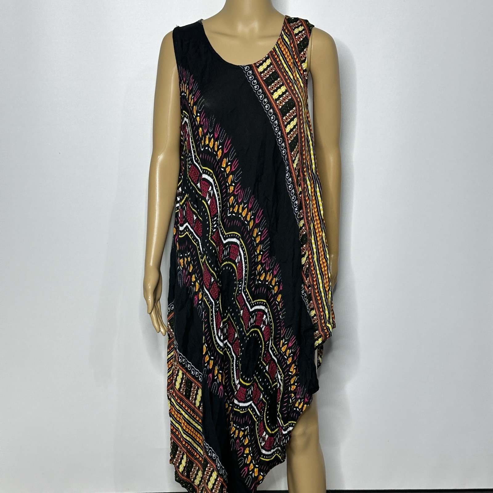 Jessica Taylor Umbrella Dress Women OS Aztec Rayon Sleeveless Boho Midi Kaftan
