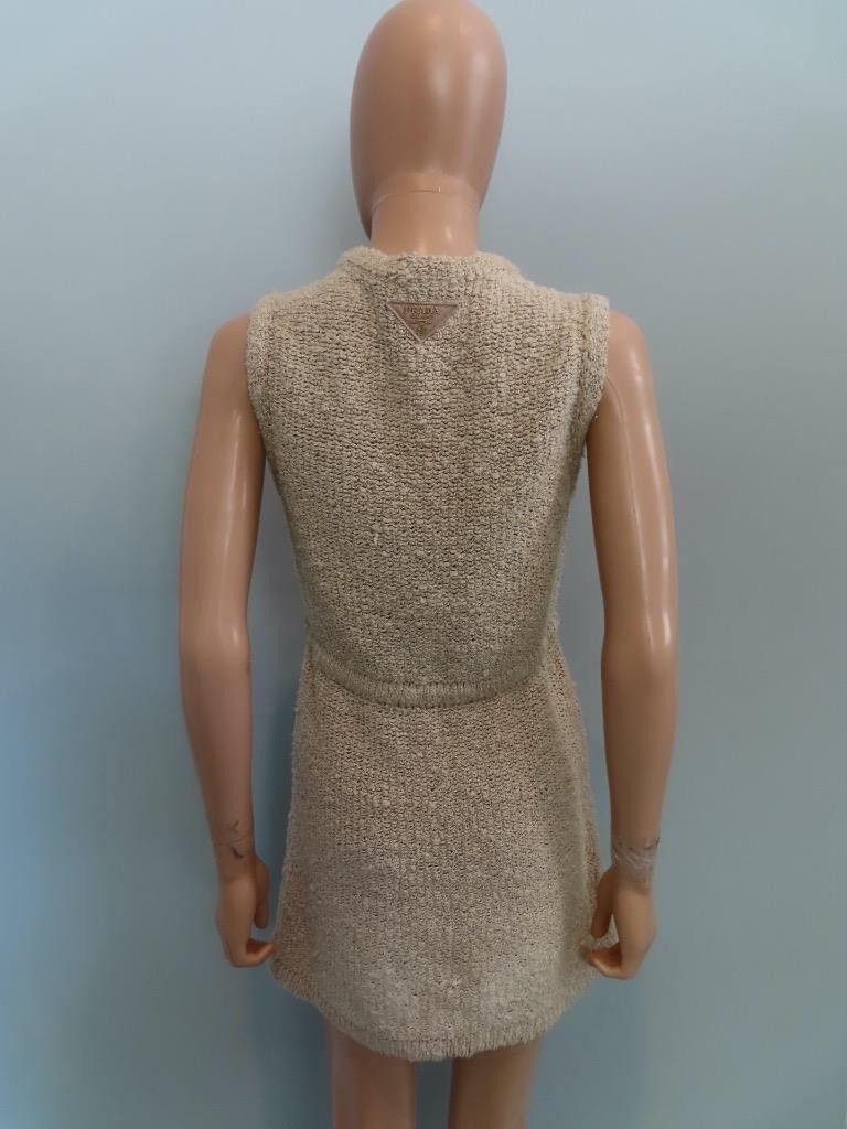 PRADA Beige Silk Boucle Construction Mini Dress Size 36/US 0