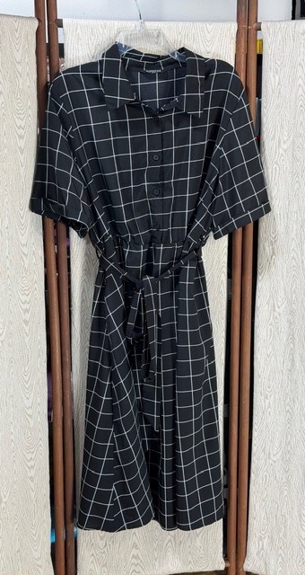 Women’s BloomChic Black White Checked Pullover Belted Dress US 18-20 MUST SEE !!