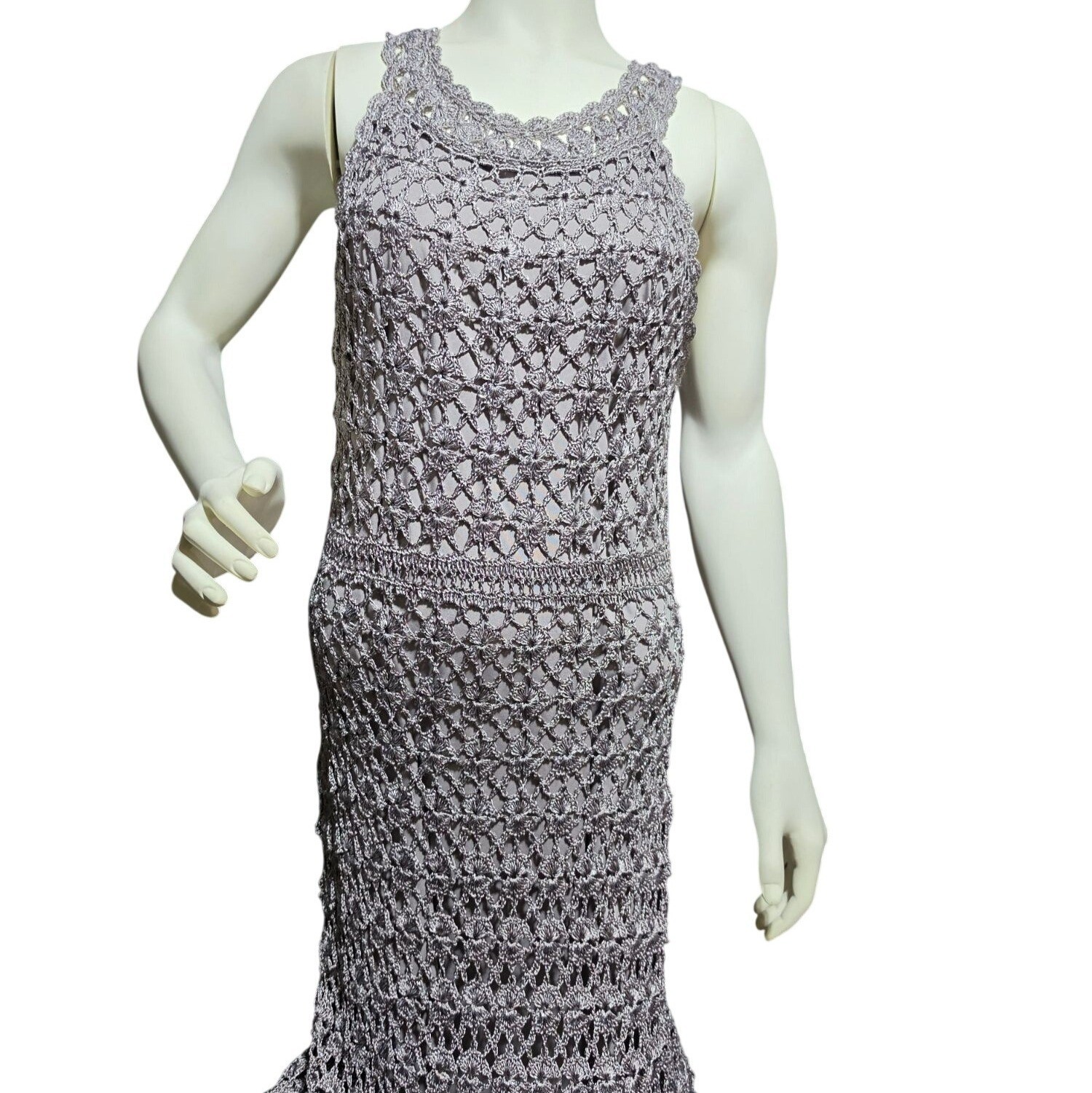 NWT INC International Concepts Metallic Crochet Midi Dress XL Truffle Taupe $159