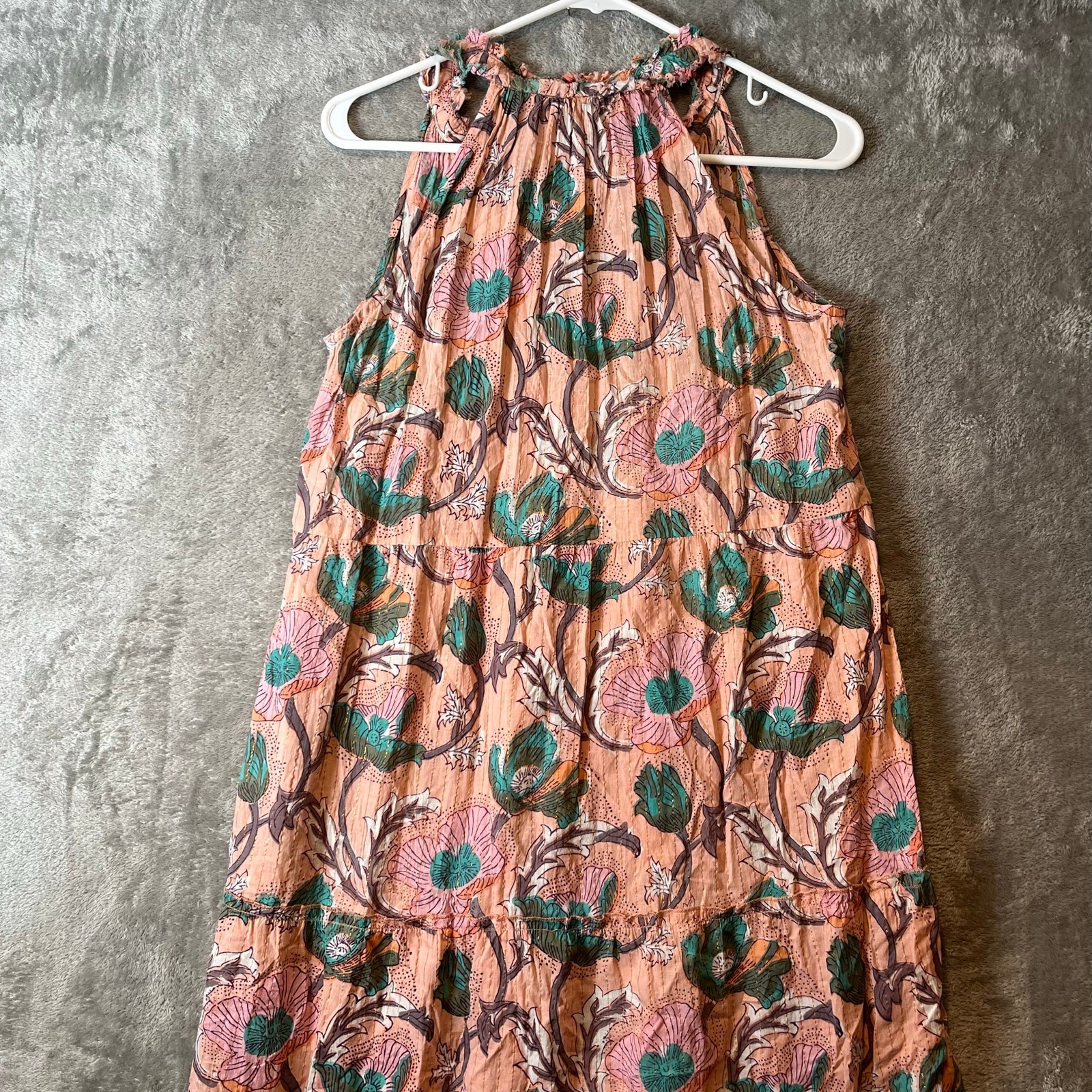 Lola Australia Sapphire 100% Cotton Tiered Maxi Dress Size Small Floral Pink