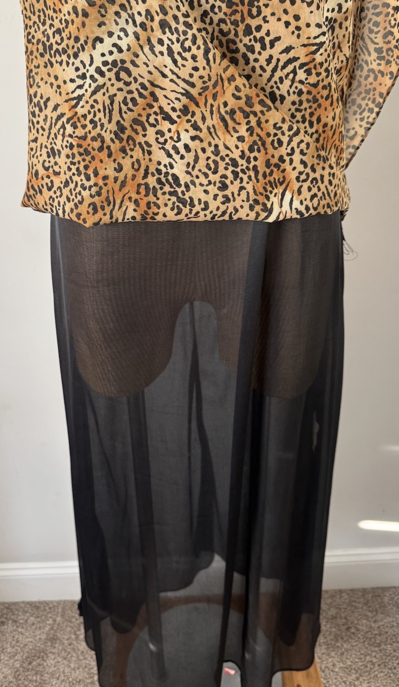 VTG 80s 90s Leopard Cheetah Animal Print Maxi Dress Flowy Criss Cross Back Sz 10