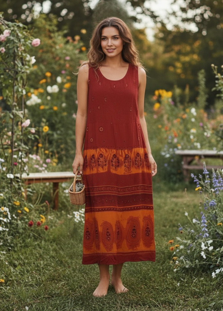 90s Womens Maxi Dress Flowy Shift Cottage Boho Grunge Tribal Festival Folk Sz 16