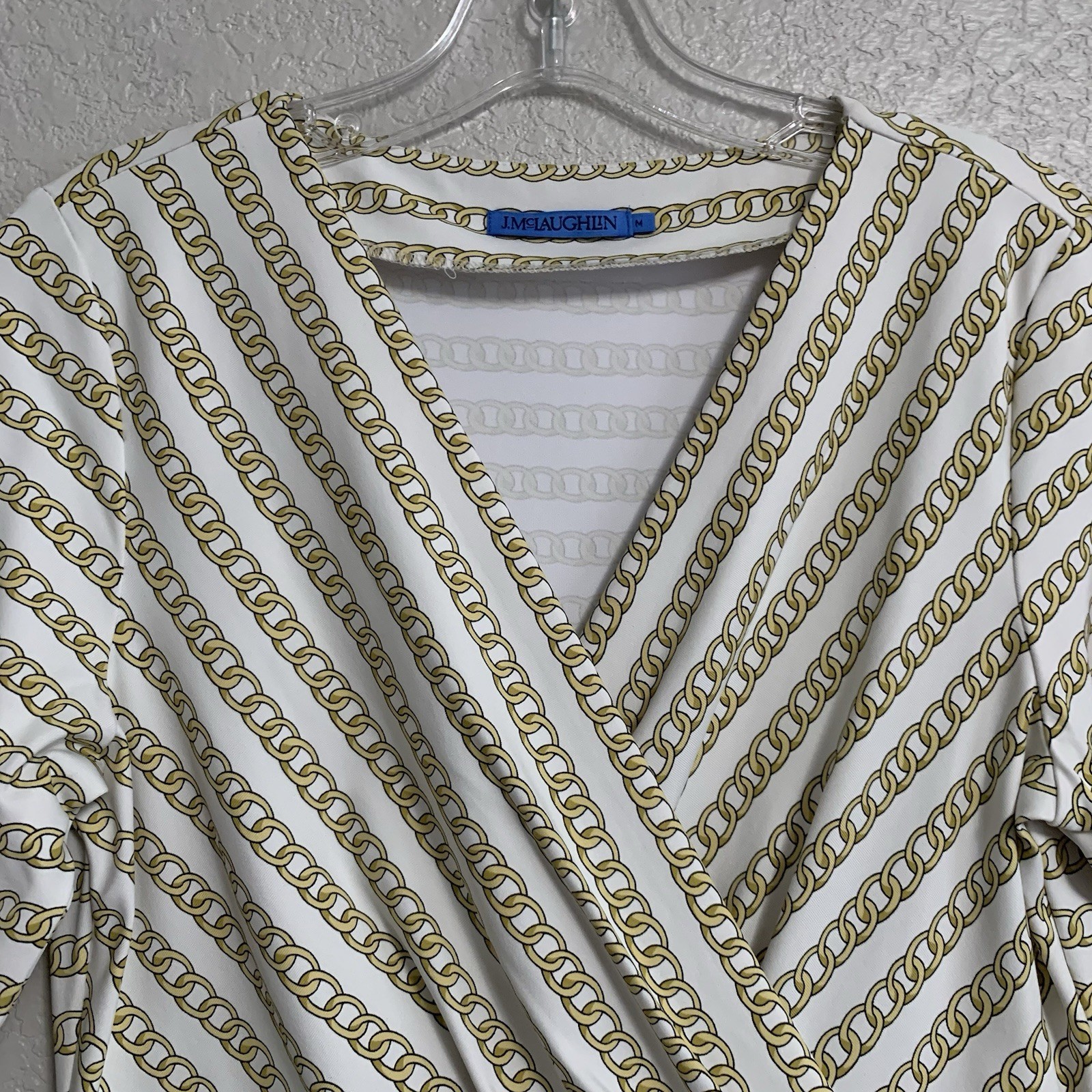 J McLaughlin Dress Womens M Brea Catalina Cloth Faux Wrap Gold Optic Link Preppy