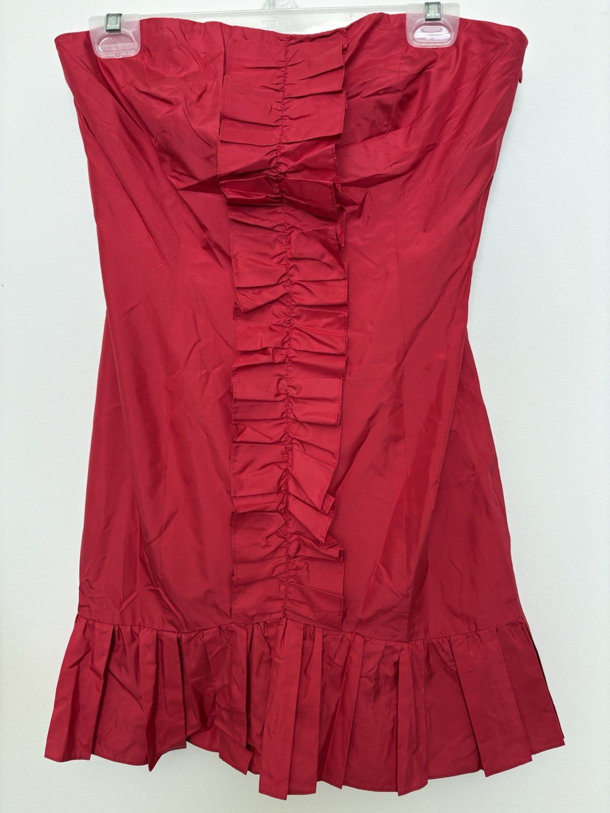 A/X Armani Exchange 💯% Silk Ruby Red Strapless Mini Ruffle Skirt Size 8 Sku180