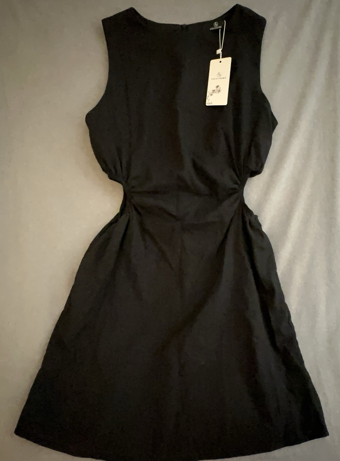 LILLUSORY Women’s Black Sleeveless Cutout Waist Fit & Flare Mini Dress NWT