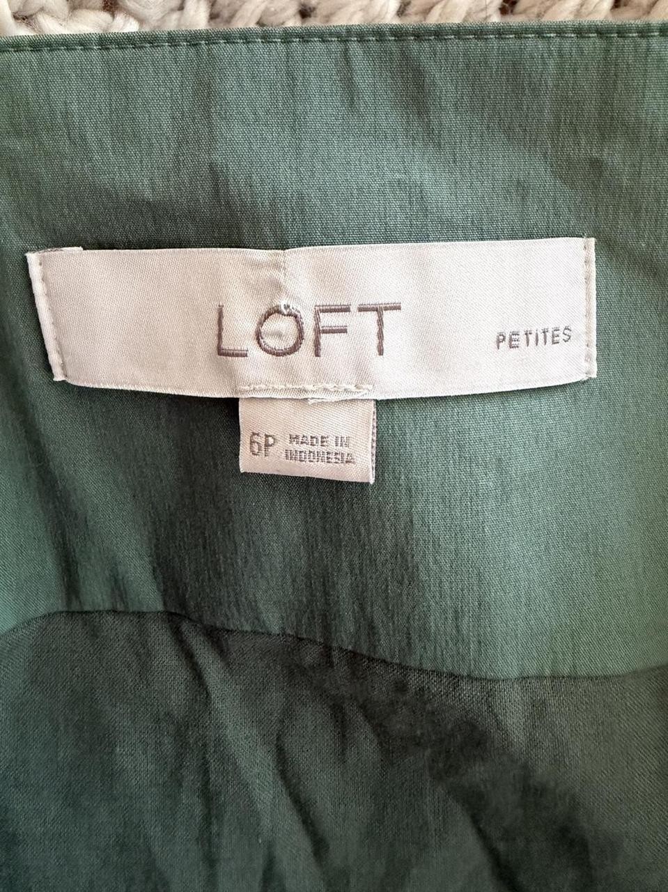 LOFT Olive Green Pleated Stretch Poplin Square Neck Ruched Mini Dress, size 6P
