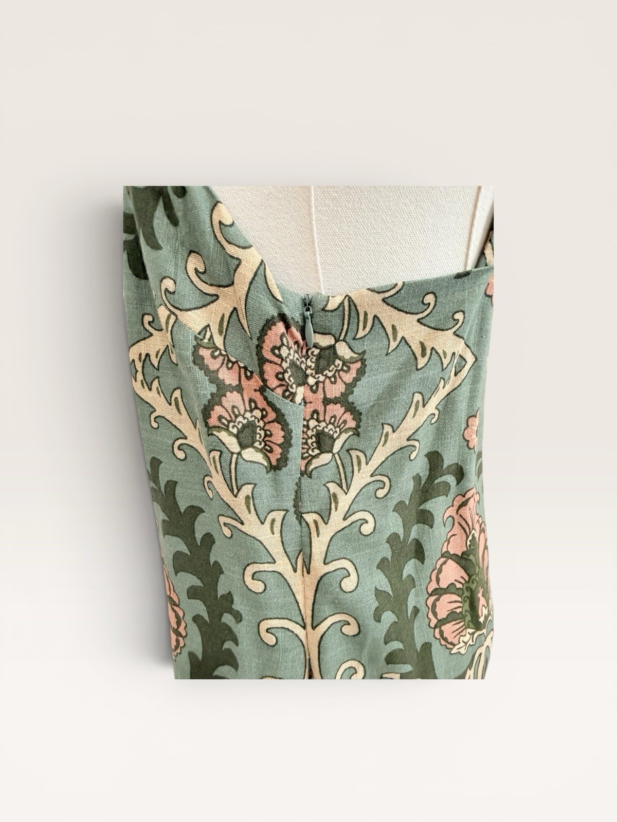 Sanctuary XS Sage Green Tapestry Pattern Sleeveless Linen Blend Shift Dress NWT