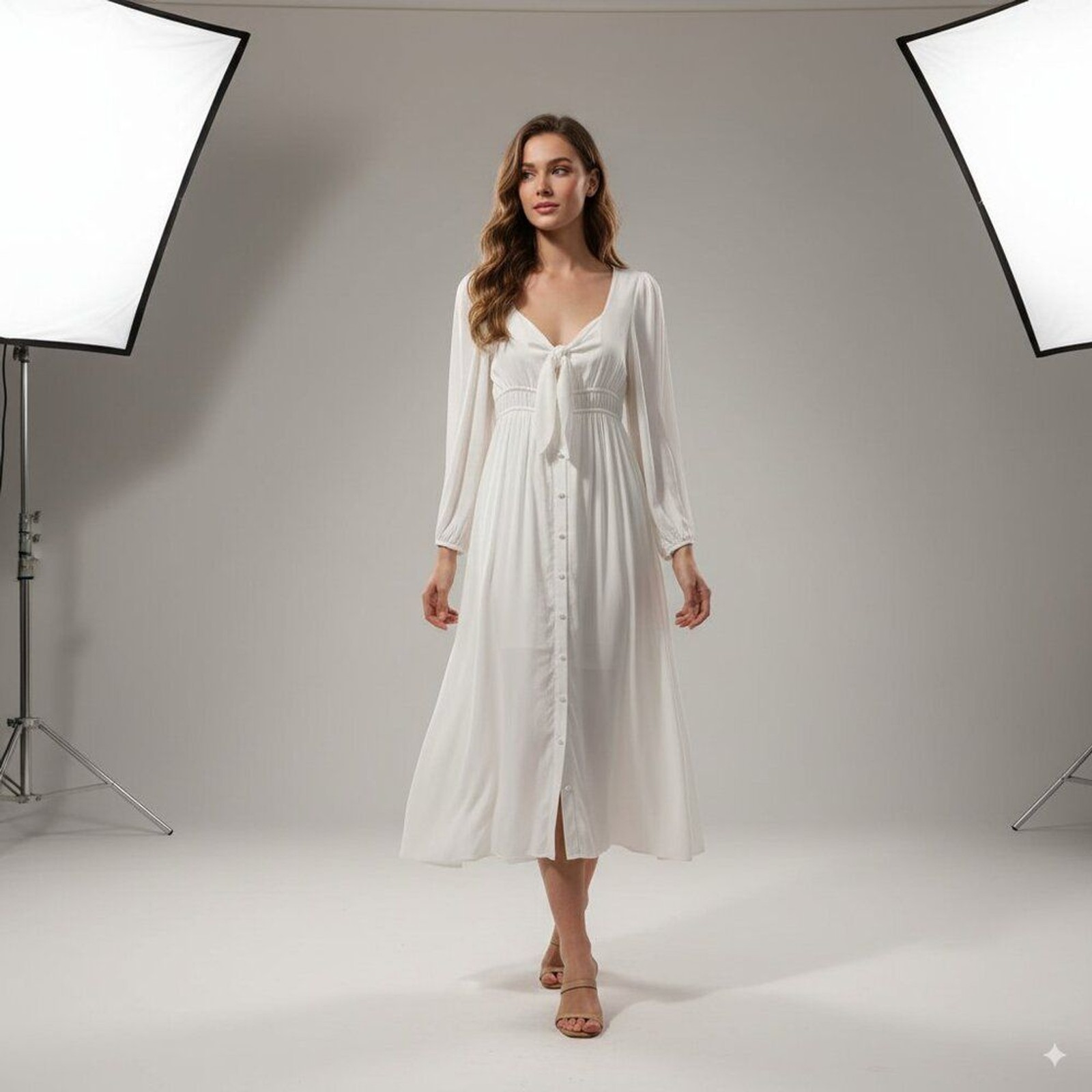 Sancia Chantal Midi Dress in White NWT Women Dress Size Small