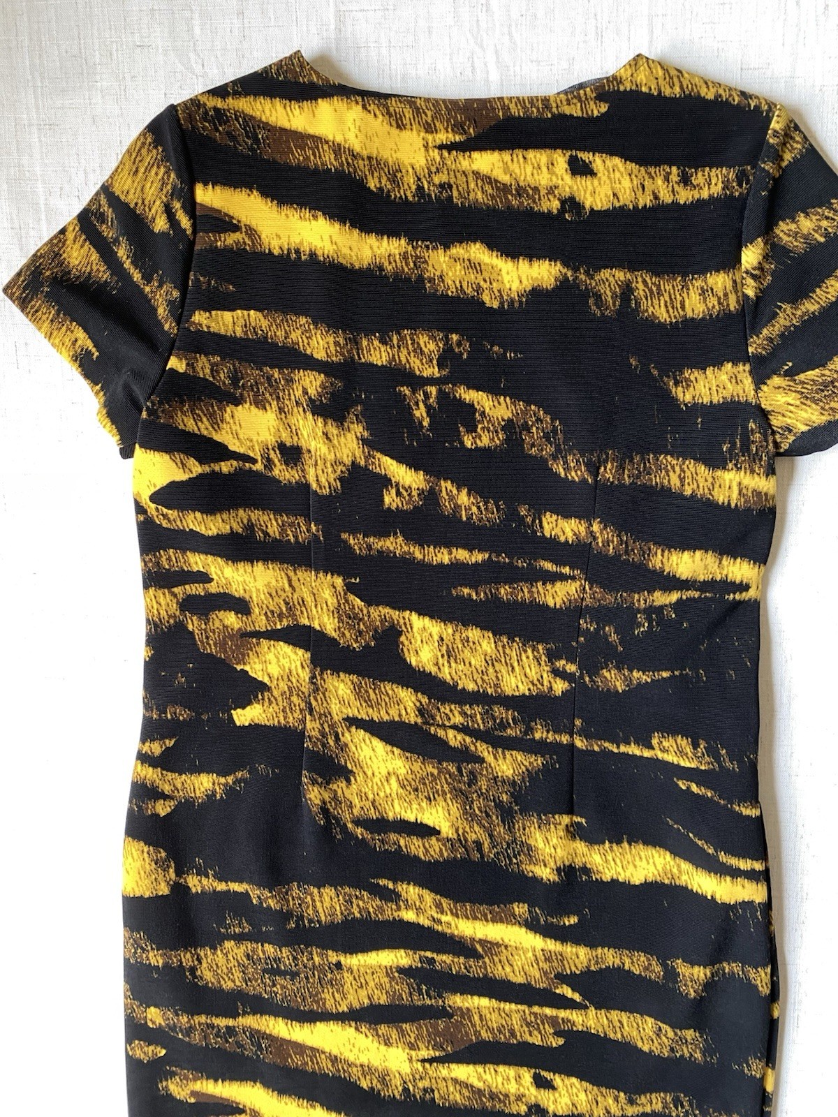Michael Kors Tiger Stripe Bodycon Dress Small Black Yellow Animal Print Mesh Zip
