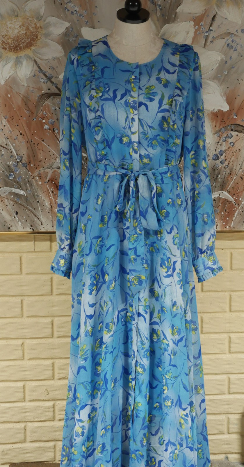 NWT WOMAN’S LARGE PRABAL GURUNG L/S HIDDEN BUTTON FRONT MAXI SELF TIE BELT DRESS