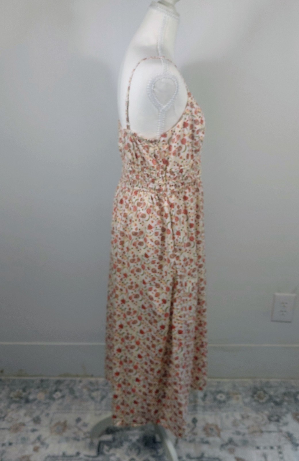 OLD NAVY Cream Floral Smocked Cami Midi Dress SZ M Cottage Core Buttermom Cotton