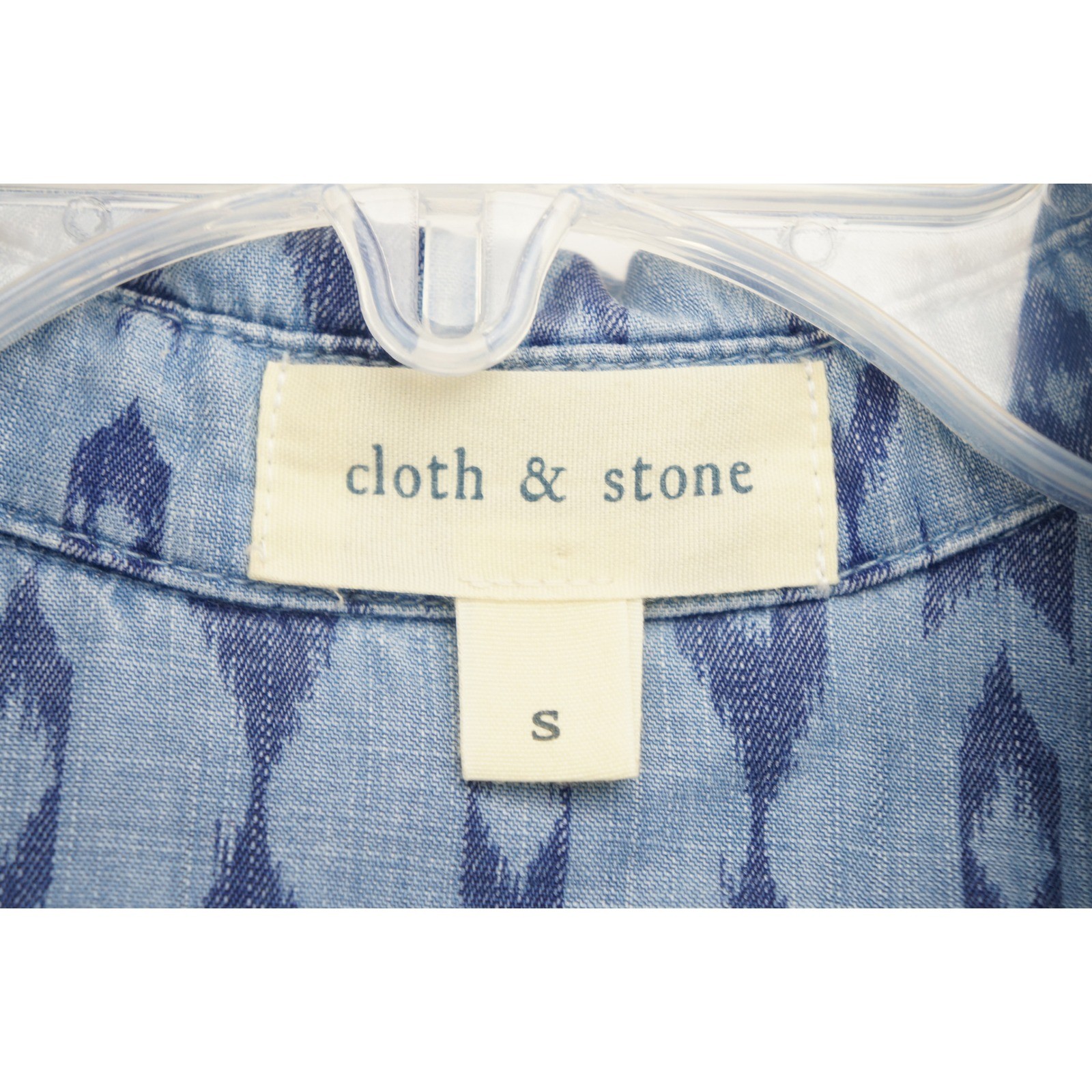 Cloth & Stone Shirt Dress Womens S Blue Ikat Tencel Button Front Belted EUC