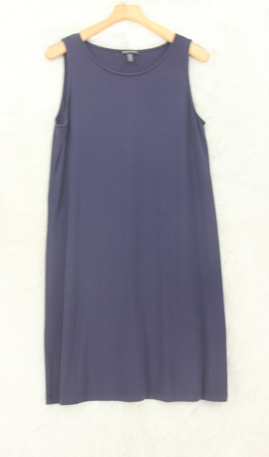 Eileen Fisher Sleeveless Navy Slip Midi Dress Medium Lightweight Stretch #1188