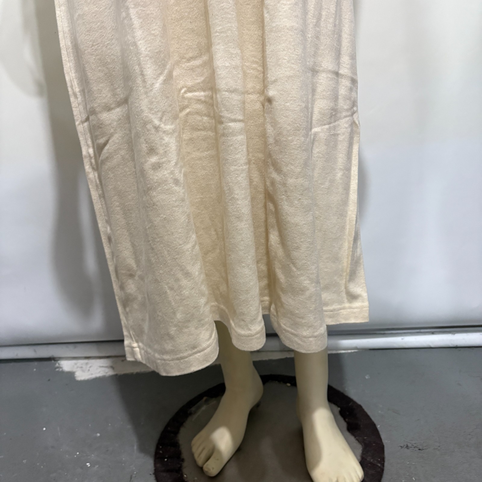 L.L. Bean PXL Oatmeal Beige Cotton Knit V-Knit Long Dress Short-Sleeve NEW