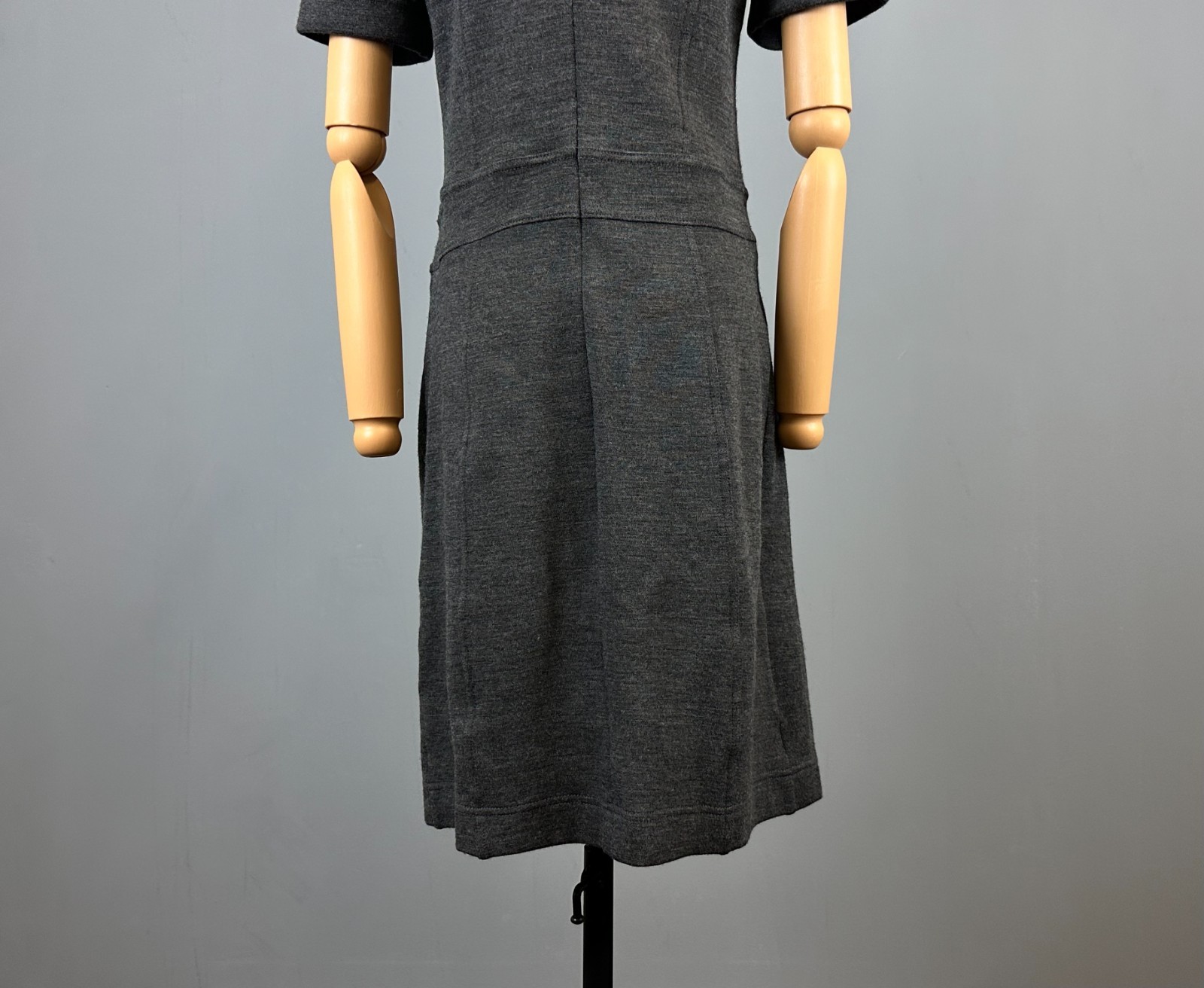 Burberry London Brit Gray Wool Short Sleve Sweater Midi Dress Size M