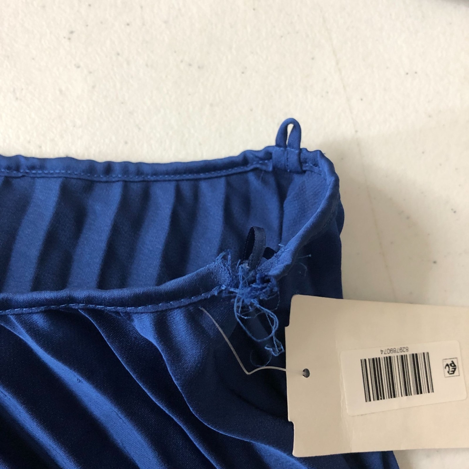MNG Pleated Royal Blue Spaghetti Strap Dress Size M Lightweight Flowy FLAW