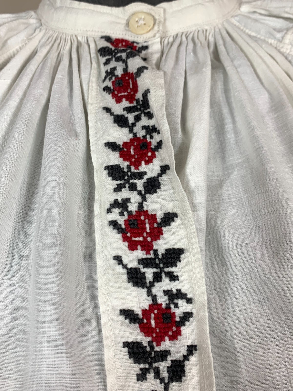 Vintage Ukrainian Embroidered Linen Vyshyvanka Dress Handmade Folk Shirt
