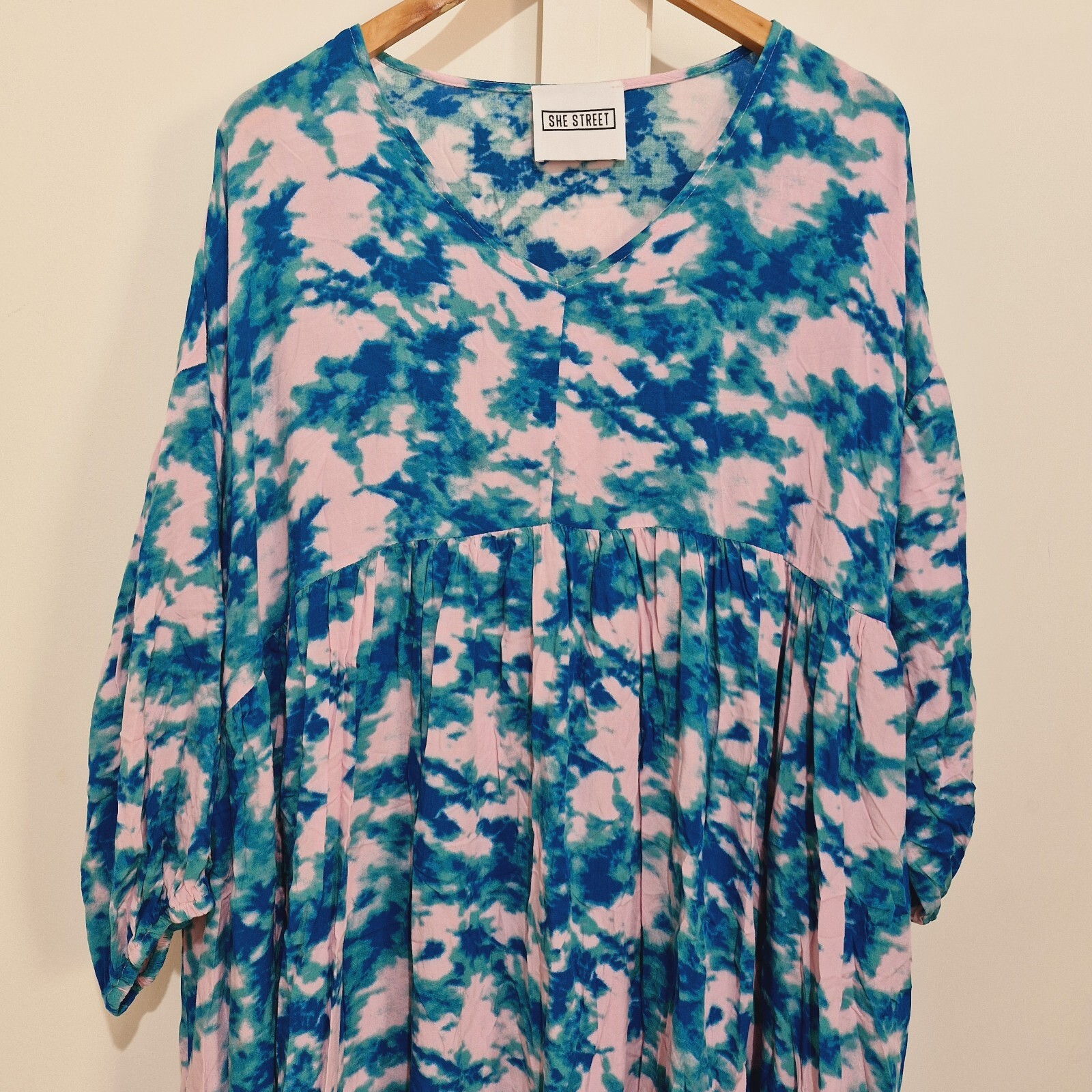SHE STREET Colourful Print Boho Dress Pink Green Blue Tie Dye Size L One Size