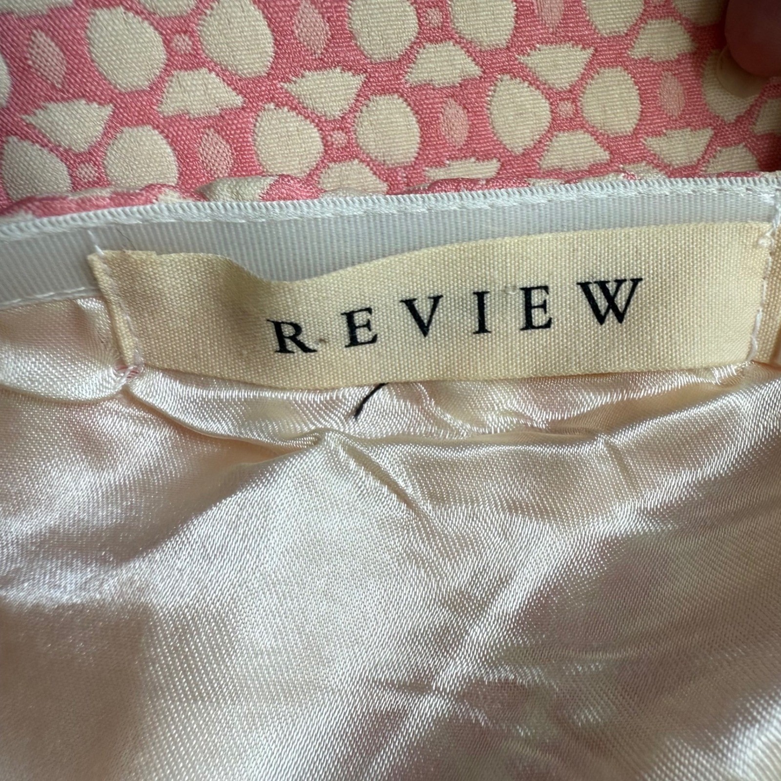 Review Strapless Pink Jacquard Mini Dress Size Large Wedding Guest Party Preppy
