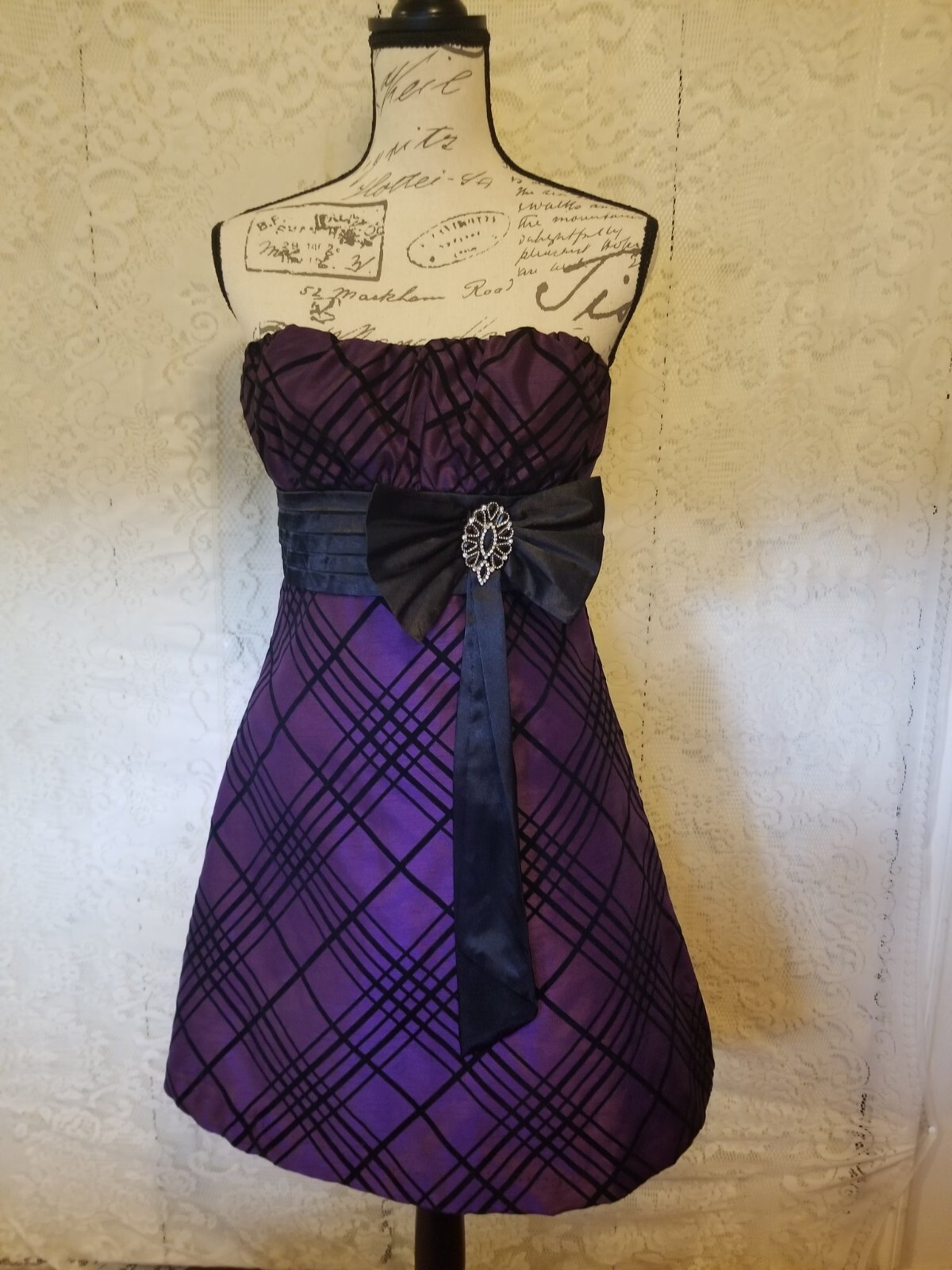 Heart Soul Mini Slvls Party Dress Medium Purple Velvet Satin Bow Rhinestone EUC