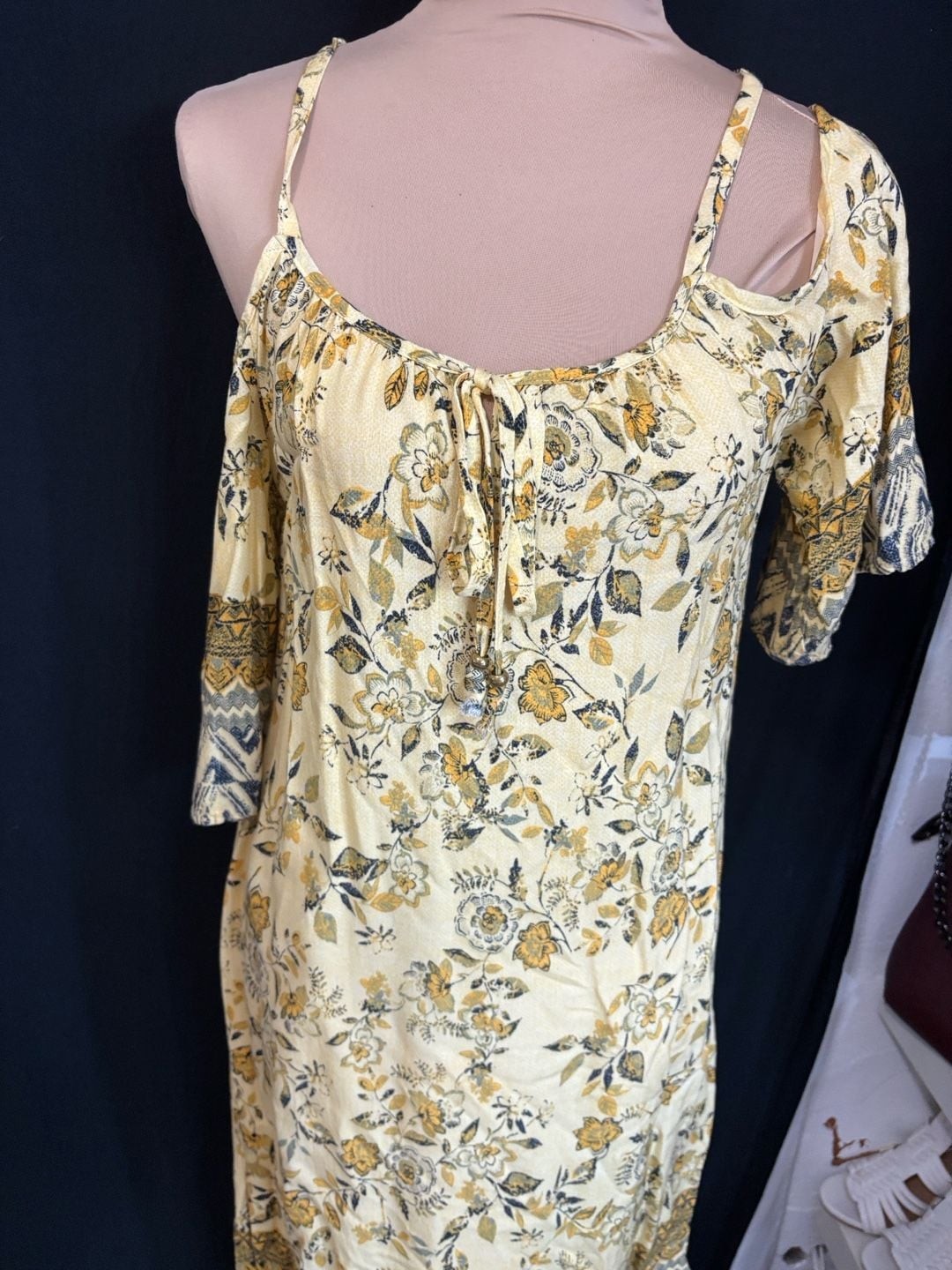 Mlle Gabrielle Yellow Floral Print Cold-Shoulder Boho Dress