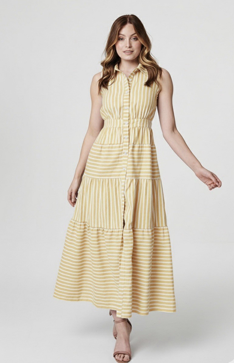 summer dress izabel london Size 8 Mustard and White Stripes Long